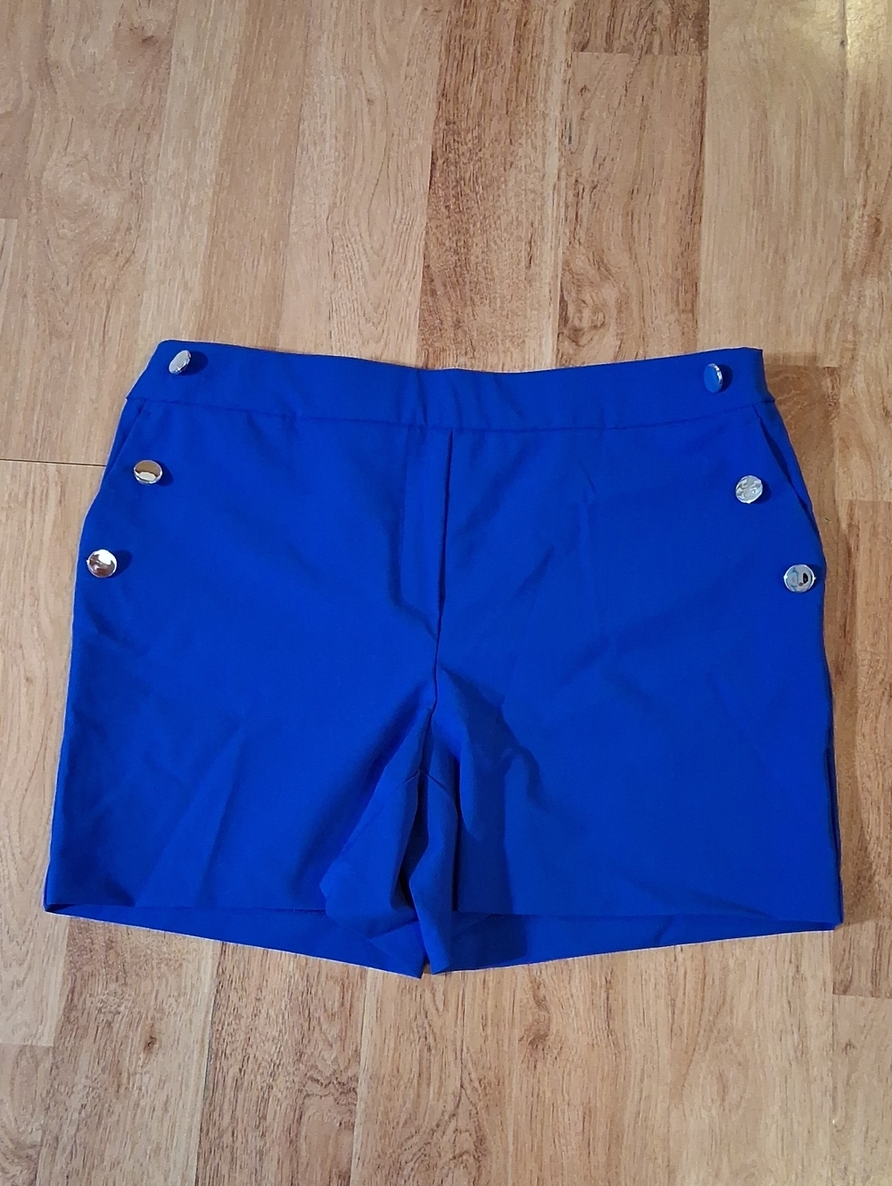 Nicole Miller Cobalt Blue High-Waist Shorts with Silver Buttons